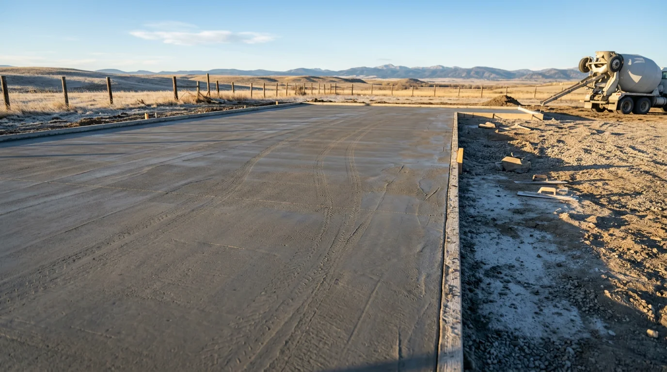 Concrete foundation being prepared and poured for a new residential building in Montana.