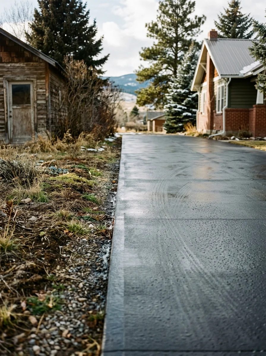 Sealed concrete flatwork on a Butte residential property showing a clean surface after a high-elevation winter.